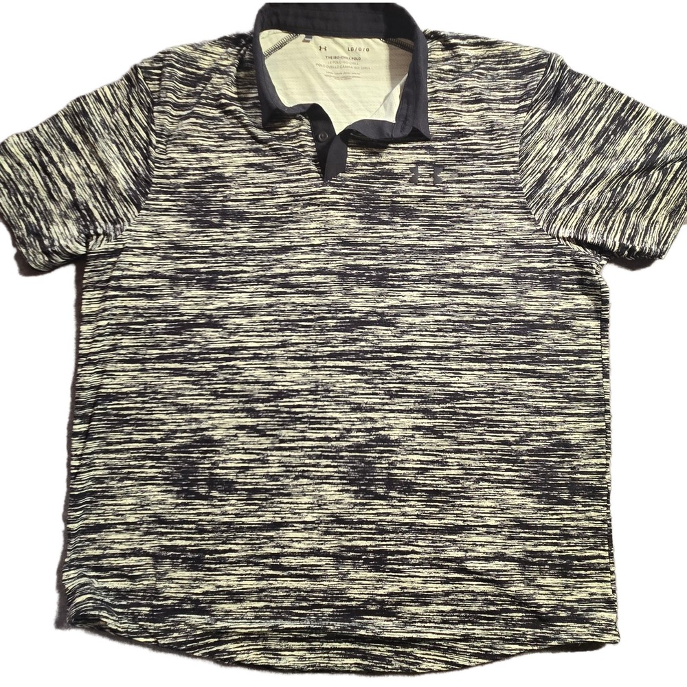 Under Armour Mens Iso-Chill Polo Shirt Large Black Neon Yellow Space Dye Golf